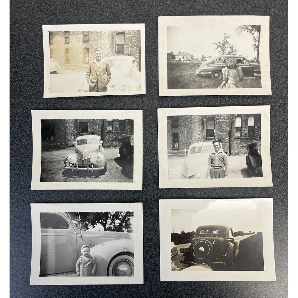 Vintage 1940s Photographs Snapshots 1930s Cars Lot of 6 Photos